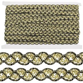 20M 1/2 Inch Black Gold Braided Ribbon Metallic Woven Braid Lace Trim Polyester Decorative Gimp Fabric Upholstery Trimming for Jewelry Making Sewing Crafts Clothes Hat Curtain Costume Supply