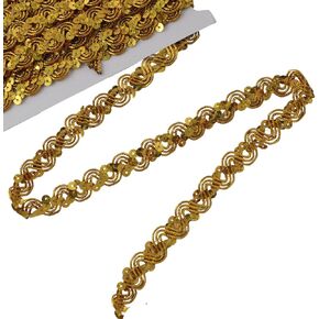 XGNG 1 Roll (6 Yards) Wave Gold Lace Delicate Double Layer Sequins Stage Costume Accessories Knitting Decoration for Sewing Curtains Fixed Lampshades Metal Scalloped Edge Lace