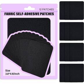 Premium Quality Fabric Self Adhesive Patches Inside & Outside Durable black Repair Decorating Kit 12 Pieces Size 3.8" by 4.92"Can be Used to Patch Sofas, Car Seats, Handbags, Jacket，Down Jacket，Holes.