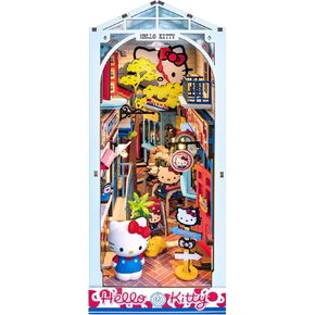 Hands Craft DIY Miniature Kit Book Nook - Hello Kitty Town Square | Whimsical Miniature Scene | Intricate Design, Adorable Charm | LED Lights | Bookshelf Decor | Gift for Hello Kitty Fans