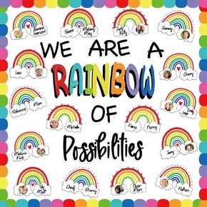 51Pcs Classroom Bulletin Board Decorations Set - We are A Rainbow of Possibilities Cutouts with Rainbow Border Trim for Teacher School Classroom Bulletin Boards Wall Decor