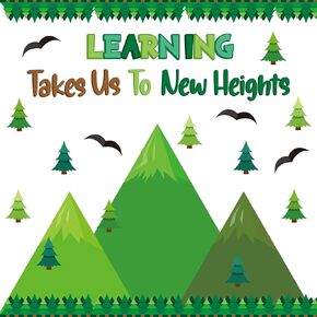BeYumi Mountains Learning Bulletin Board - 71Pcs Spring Mountain Themed Bulletin Borders Learning Takes Us to New Height Mountain Tree Cutout School Classroom Office Chalkboard Holiday Decoration Set