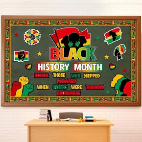 Janlaugh 49 Pcs Black History Month Bulletin Board Decorations Set African American Inspirational Bulletin Board Cutouts Borders Black History Month Classroom Decor for Door Wall Home Class School