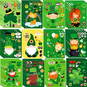 36 Sheets St. Patrick's Day Stickers for Kids, Make Your Own St Patricks Day Stickers Accessories for Decoration Game Party Favors Supplies