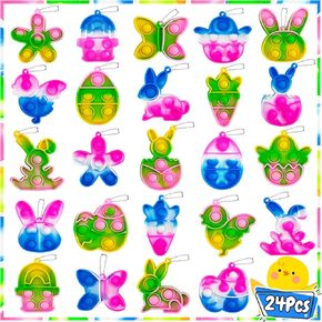 24Pcs Easter Mini Pop Keychain, Fidget Bubble Toys,Easter Basket Stuffers, Easter Egg Fillers, Easter Hunt Classroom Prizes, Party Favors for Kids Teens Boys Girls