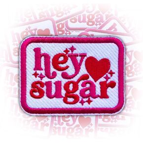 Hey Sugar Iron On Embroidery Patches for Backpacks Hats Jeans Bags, Size 3" Sewing Patches, Heart Valentines Appliques for Clothes, Holiday Love Embroidery Patches, Gift for Girl Boy Friend