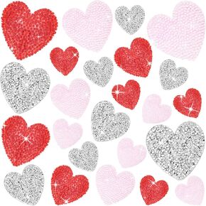 24 Pieces Colorful Mixed Size Heart Rhinestone Iron on Patches Crystal Heart Patches for Clothing Jeans Shoes Hats Repair Glitering Cloth Patch Hot Glue Patches (Hearts)