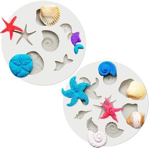 2 Pcs Ocean Polymer Clay Molds for Jewelry Making, Starfish Shell Conch Mermaid Polymer Clay Molds for Earrings Decoration