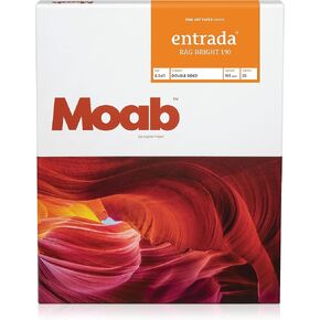 Moab Entrada Rag Bright 190, 100% Cotton Fine Art Archival Inkjet Paper, 2-Sided, Smooth (Hotpress) Bright White Matte, Medium Weight 190gsm, 8.5 x 11 Inches, 25 Sheets