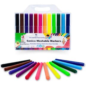 Washable Markers for Kids (12ct) Broad Line, Arts & Crafts Supplies, Coloring Markers, Toddler, Stocking Stuffers for 3+ Washable Markers Bulk, Coloring Book Markers
