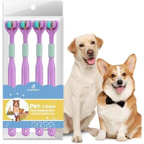 Three-Sided Dog Toothbrush, Great Toothbrush for Large and Medium Dogs, Dog Tooth Brushing Kit for Cleaning Your Dog's Teeth, for Daily Care of Your Dog's Mouth. Purple, 4 Pcs L