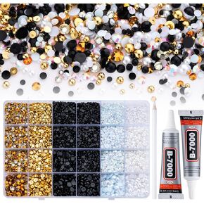 14400 pcs أسود الذهب الذهب flatback لؤلؤ أحجار الراين ، غراء المجوهرات B7000 مع أحجار الراين واللآلئ للحرف اليدوية ، tumblers ، الأحذية ، الأظافر ، فن الوجه ، 3 مم - 6 مم راتنج نصف لؤلؤة ومسطح راينستون