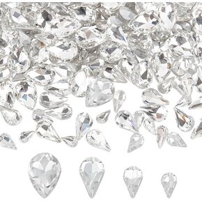 Fingerinspire 220 PCS Mini Teardrop Glass Rhinestones 4sizes Faceted مدببة للخلفية Rhinestone No Hole Clear Class Rhinestons