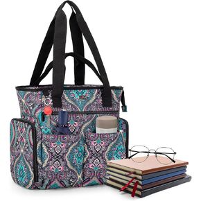 LoDrid Teacher Tote Bag with Padded Bottom, Teacher Utility Bag with 15.6" Laptop Compartments, Teacher Work Tote for Women, Teacher Carry Bag with Several Inner & Outer Pockets, Work, Totem