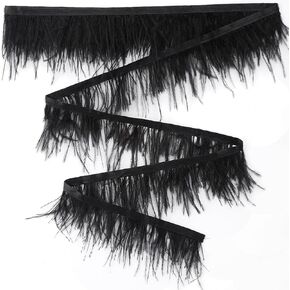 GORGECRAFT 2-3" Width Ostrich Feather Trim Black Natural Feathers Fringe Ribbon 6 Yards Women Clothing Strand Costume Tape Accessories Wedding Decorations for Crafts DIY Dress Clothes Sewing Boots