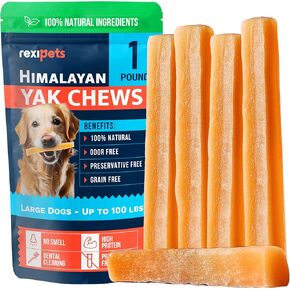 100% Natural Yak Cheese Himalayan Made Dog Chews All Breeds - Lactose Free Yak Chews for Small Medium & Large Dogs - Dental Cleaning Dog Chews for Aggressive Chewers - Long Lasting Odor & Gluten Free