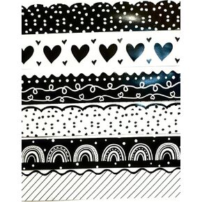 6 Rolls 240 ft Classroom Borders, Black and White Bulletin Board Borders Trim, Boho Designs, Paper Material, Wall Mount, 40 ft x 2.25 in, Printed