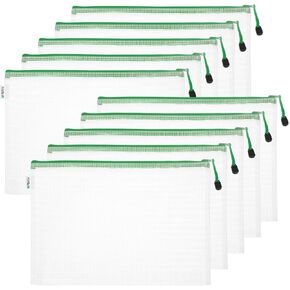 PATIKIL Mesh Zipper Pouch Bag 13.4"x9.7", 10pcs Waterproof File Bag A4 Letter Size Document Organizing Storage for Office Puzzle Cosmetic Travel, Green