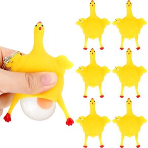 Civaner 6 Pieces 10 cm Funny Rubber Chicken Keychain Novelty Laying Egg Chicken Stress Relief Toys for Venting Anger and Releasing Stress
