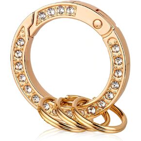 Key Ring Clip 1 Inch Rhinestone Spring O Ring Metal Round Keychain Clip Multi-use Clips with 3 Key Rings Fit for DIY Crafts Purse Charms Handbag Bag Tassel (Gold)