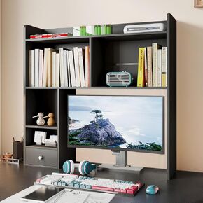 Desktop Bookshelf, 36.4" Sturdy and Elegant Wood Desk Bookshelf Organizer with 5 Shelves and 1 Drawer for Computer Desk, Home Office Dorm Room Shelf Organizer