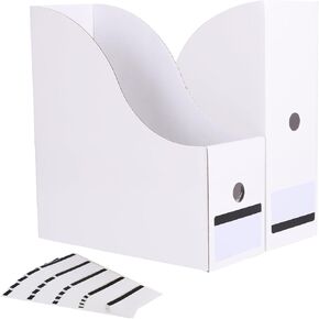 12 Pack White Cardboard Magazine File Holder, Magazine Holders for Shelves Cardboard Magazine Storage Box Document Rack for Classroom, Office and Home