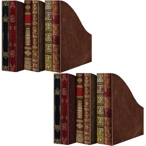 Geetery 6 Pcs File Magazine Organizer 3" x 11" x 12'' Vintage Decorative Classic Books Themed Magazine Holder Box Easy to Assemble Classic Books Magazine Rack File for Shelves Desk Home(Elegant)