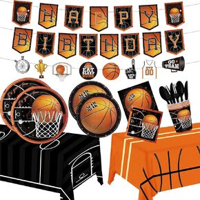171Pcs Basketball Birthday Party Decorations, Basketball Theme Birthday Party Supplies Tableware Set,Include Basketball Plates and Napkins,Cups,Banner,Tablecloth for Basketball Birthday Supplies