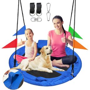 40 بوصة أرجوحة للأشجار للأطفال في الهواء الطلق ， SPIDER WEB TREE SWAND ، سعة الوزن 850 رطل ， 900D OXFORD مقاومة للماء مع مقابض ، مع 71 بوصة قابلة للفصل حبل النايلون ， للفناء الخلفي ، الملعب (الأزرق -40 بوصة)