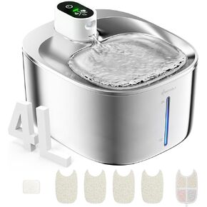 Wireless Cat Water Fountain, 135 fl oz/4L Battery Operated Cat Fountain Stainless Steel with Water Level Window, 3 Work Modes, Cordless Pet Water Fountain for Cats, Dogs, Pets, Inside