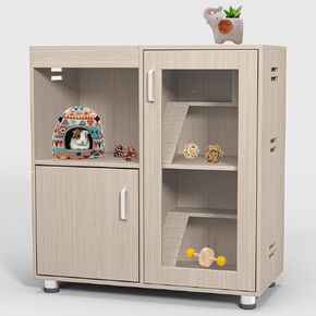 Guinea Pig Cages 4-Tier Wood Hamster Cage with Storage Cabinet, Bunny Cage Indoor Small Animal Cage Furniture Openable Top, Acrylic Windows, Living World Deluxe Habitat