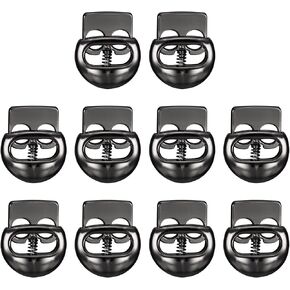 uxcell Spring Cord Lock End Toggle, 10Pcs Double Hole Spring Stopper Alloy Fastener Slider Toggles Clip for Drawstrings, Shoelaces, Bags (Metallic Black,14.2x16.6mm)