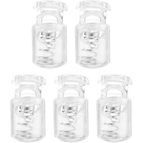 HARFINGTON 5pcs Plastic Cord Locks Single Hole Spring Toggle Stopper Fasteners Elastic Cord Adjuster Slider for Drawstrings Paracord Shoelaces Clothing Luggage Backpack Camping, Clear