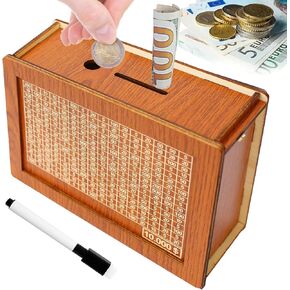 Cash Vault Wooden Savings Box, Money Saver Box 10000, Cashbox 10000 Saving Challenge Box with Money Target and Numbers