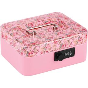 Pink Vintage Rose Cash Box with Money Tray,Money Safe Box with Combination lock,Metal Money Saving box 7.87"x 6.30"x 3.54"(Medium) in Saudi Arabia