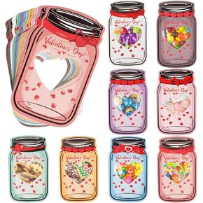48 Pack Valentines Cards for Kids Classroom, Mason Jar Kids Valentines Day Cards, Valentines Day Gifts for Kids, Exchange Gifts