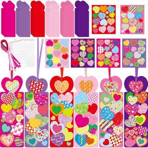 Valentine's Day Craft for Kids Valentines Bookmark Craft Kits DIY Bookmarks with Assorted Heart Stickers for School Classroom Activities Party Gift Exchange Favors 36 Sets