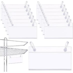 50 PCS Basket Label Holders, Plastic Basket Label Clips with Easy Button Lock Design, Wire Shelf Label Holder Wire Rack Display Holder Price Sign for Home Shopping Mall Market Warehouse