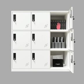 MECOLOR-Steel Office Locker Cabinet with Keys, School and Home Storage Locker Organizer，Locker for Cloth and Toy Organizer,Living Room Boy and Girl Metal Storage Locker Cabinet (Full White, 9D)