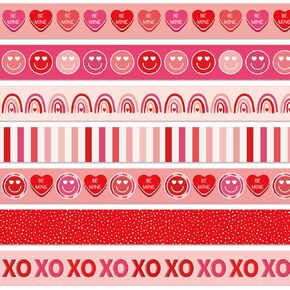 Whaline 80Ft Modern Valentine's Day Smiling Face Bulletin Board Borders Red Pink Love Heart Boho Rainbow Self-Adhesive Border Trim for Classroom Home Office Chalkboard Wall Door Party Supplies