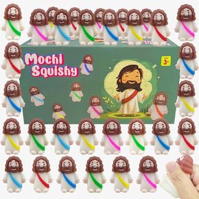 Jofan 24 PCS Mini Jesus Mochi Squishy Toys Stress Relief Squishies for Kids Boys Girls Toddlers Easter Basket Stuffers Egg Fillers Gifts Party Favors