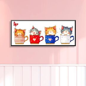 Zhenqing Stamped Cross Stitch Kit for Beginners, Healing Weave Punch Stitching Kit DIY 11Ct 3 Strands - Colorful Cat (66963)