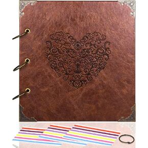 Vintage Photo Album DIY Scrapbook - 10x10 inch 50 Pages Double Sided, PU Leather Cover Three-Ring Binder Picture Booth Albums with 6 Colors 306pcs Self Adhesive Photos Corners for Memory Keep