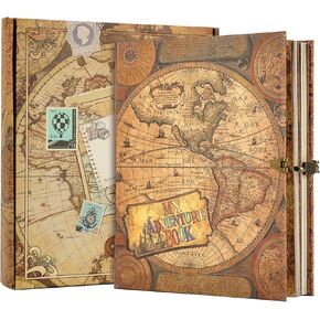 Adventure Book 124 Pages 9.4 * 8.3 Inch Scrapbook Photo Album,Retro Style Embossed Letter Cover Travel Diary Journal Scrap Book For Couples