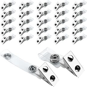 50Pcs Metal ID Badge Clips with Clear PVC Straps,Heavy Duty Name Badge Holders with Clip,Badge Clip for Student Employee ID Badges