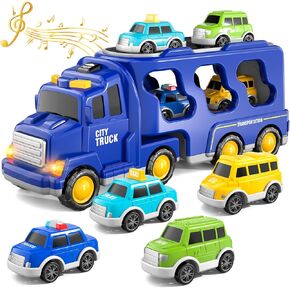 Bennol Toddler Trucks Toys for Boys Age 3-5, 5 in 1 City Car Truck for Toddlers Boys Girls 3 4 5 6 Years Old, Toddler Boy Toys Christmas Birthday Gift Car Sets with Light Sound