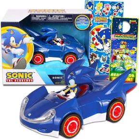 Sonic the Hedgehog Toy Race Car Set - حزمة هدايا Sonic مع ملصقات Racecar Place Sonic Pret Plus والمزيد | مجموعة سيارات السباق الصوتية