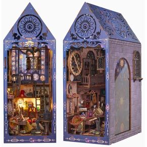 Yeuslor DIY Book Nook Kit - 3D Wooden Puzzle Booknook for Adults, Miniature House Dollhouse Kit for Bookend Bookshelf Insert Decor, Magic Book Model Build Gift for Teen Girls Boys Women Men