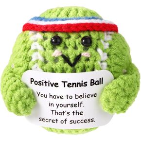 Positive Tennis Ball, Emotional Support Tennis Ball with Positive Card Cute Positive Knitted Doll Funny Inspirational Crochet Toy for Sports Lover Friends Gifts