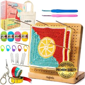 CRAFTELIA® Super Pack of Crochet Blocking Board with Pegs, Bamboo Blocking Boards for Crochet Projects, Granny Square Blocking Board, Perfect Storage for 40 Crochet Squares, Blocking Board Tools